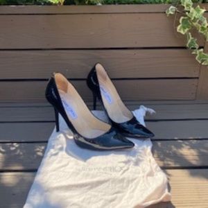 Jimmy Choo Blk Patent Leather Pointed Toe Heels Size 35